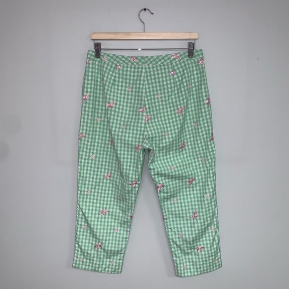 Lilly Pulitzer Vintage Gingham Hi-Rise Crop Pants Green White Butterfly Size 8 P - Picture 6 of 8